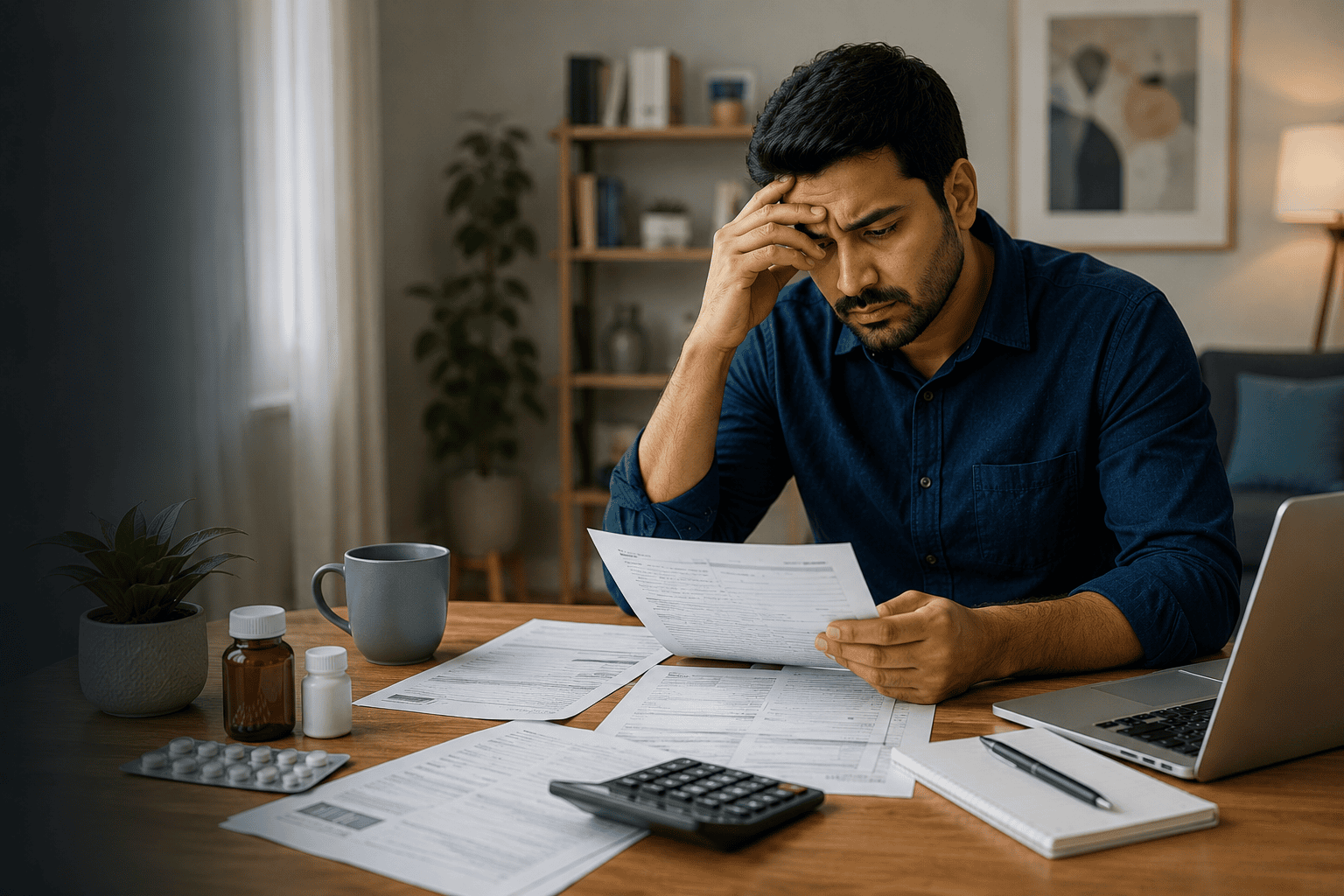 Person managing healthcare expenses and documents